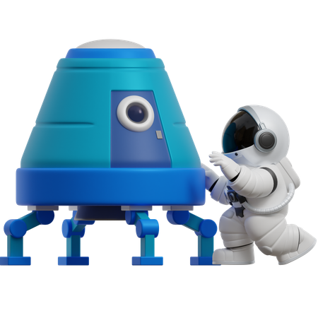 Astronauta com nave espacial  3D Illustration