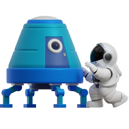 Astronauta com nave espacial  3D Illustration