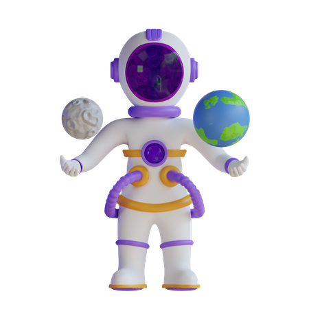 Astronauta com planeta  3D Illustration