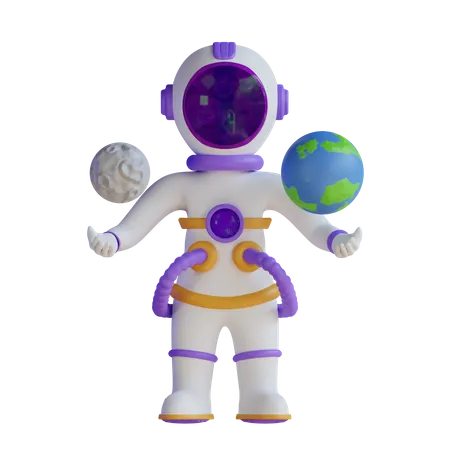 Astronauta com planeta  3D Illustration