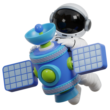 Astronauta com satélite  3D Illustration