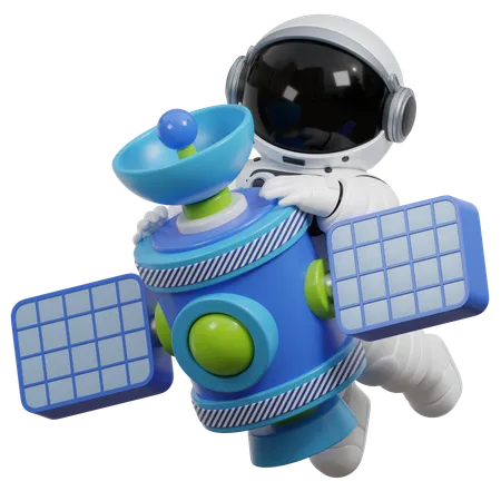 Astronauta com satélite  3D Illustration