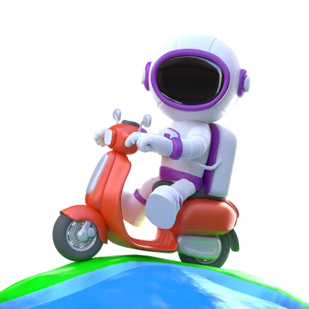 Astronauta Andando De Scooter Vermelha Na Terra Ilustracao 3 D 3D Illustration