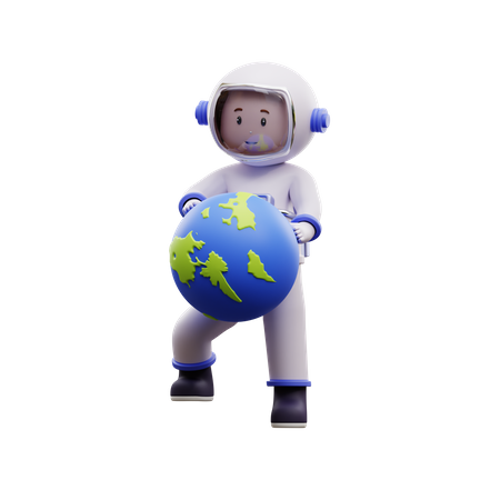 Astronauta com terra  3D Illustration