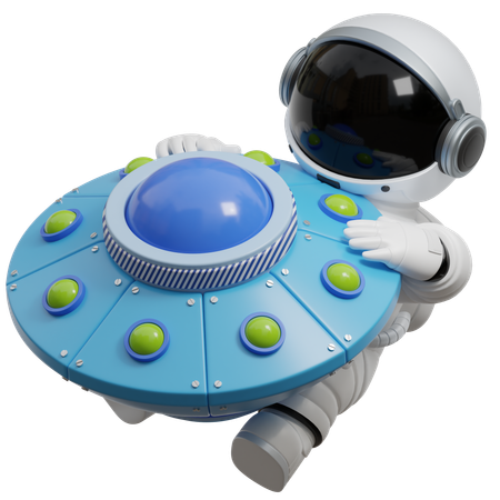 Astronauta com ovni  3D Illustration