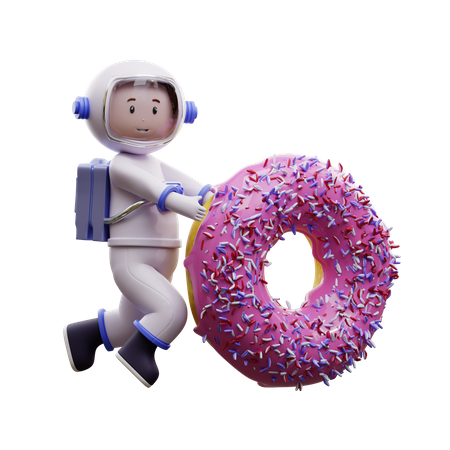 Astronauta com um donut  3D Illustration