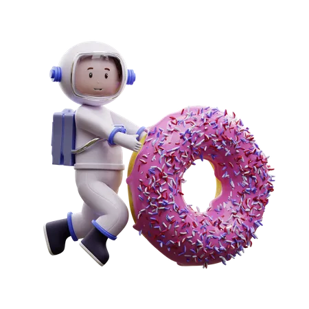 Astronauta com um donut  3D Illustration