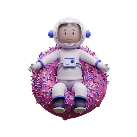 Astronauta com um donut  3D Illustration