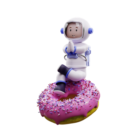 Astronauta com um donut  3D Illustration