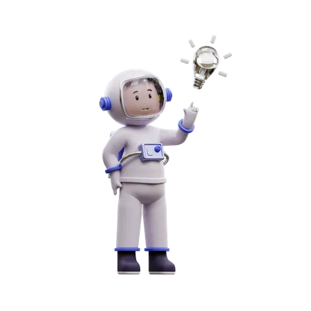Astronauta com uma ideia brilhante  3D Illustration