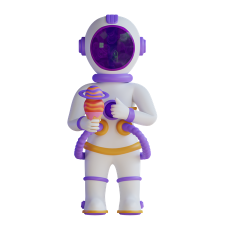 Astronauta comiendo helado  3D Illustration