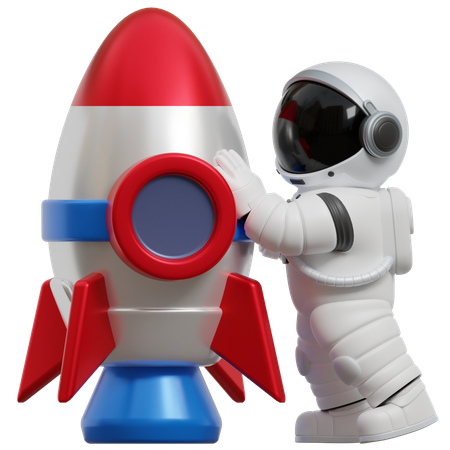 Astronauta con cohete  3D Illustration