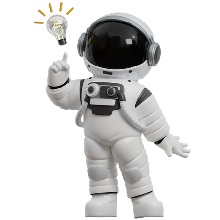 Astronauta con idea de bombilla  3D Illustration