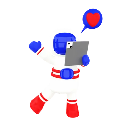 Astronauta con ipad  3D Illustration