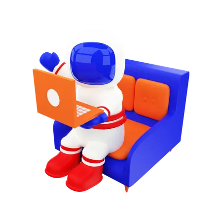 Astronauta con laptop  3D Illustration