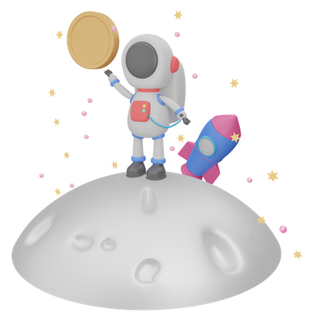 Astronauta con moneda  3D Icon