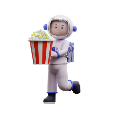 Astronauta con palomitas de maiz  3D Illustration