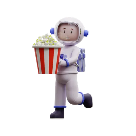 Astronauta con palomitas de maiz  3D Illustration