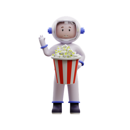 Astronauta con palomitas de maiz  3D Illustration