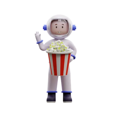 Astronauta con palomitas de maiz  3D Illustration