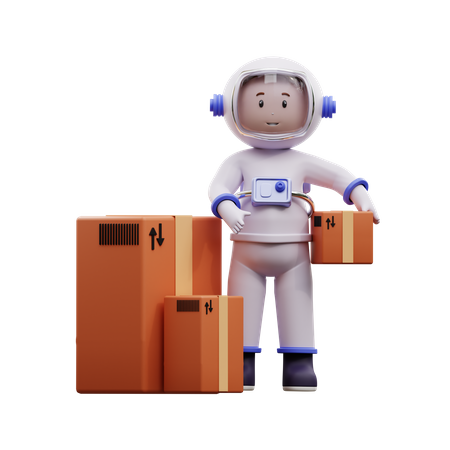 Astronauta con paquete de caja  3D Illustration