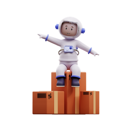 Astronauta con paquete de caja  3D Illustration