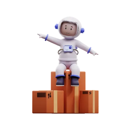 Astronauta con paquete de caja  3D Illustration