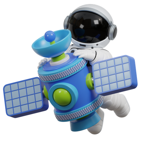 Astronauta con satélite  3D Illustration