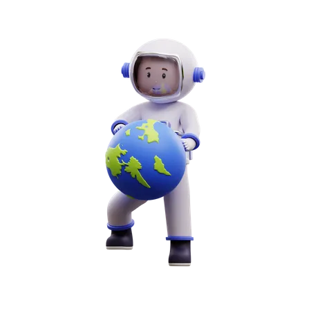 Astronauta con la tierra  3D Illustration