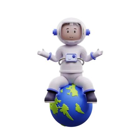 Astronauta con la tierra  3D Illustration