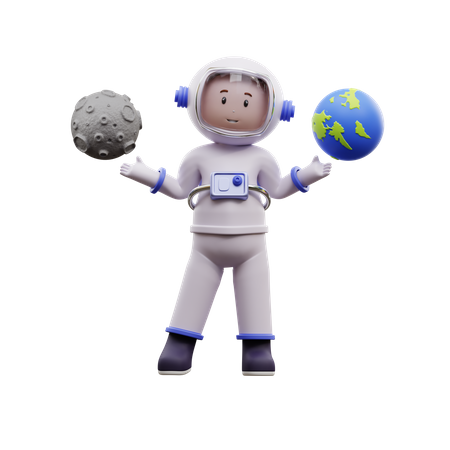 Astronauta con la tierra  3D Illustration