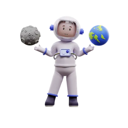 Astronauta con la tierra  3D Illustration