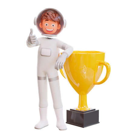 Astronauta con trofeo  3D Illustration
