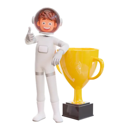 Astronauta con trofeo  3D Illustration