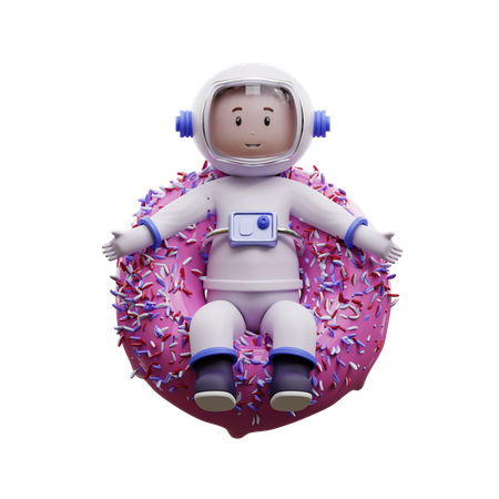 Astronauta con un donut  3D Illustration