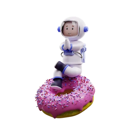 Astronauta con un donut  3D Illustration