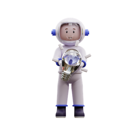 Astronauta con una idea brillante  3D Illustration