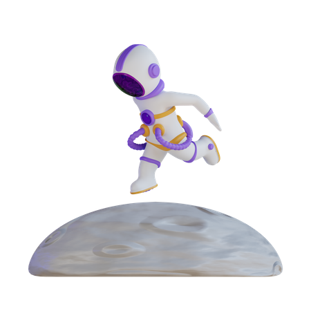 Astronauta correndo na lua  3D Illustration