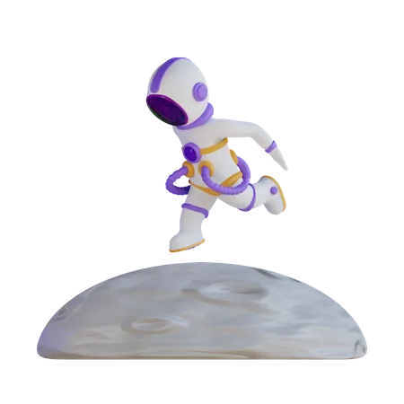 Astronauta correndo na lua  3D Illustration