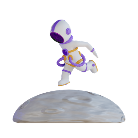 Astronauta corriendo en la luna  3D Illustration