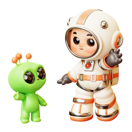 Astronauta cumprimentando alienígena  3D Icon