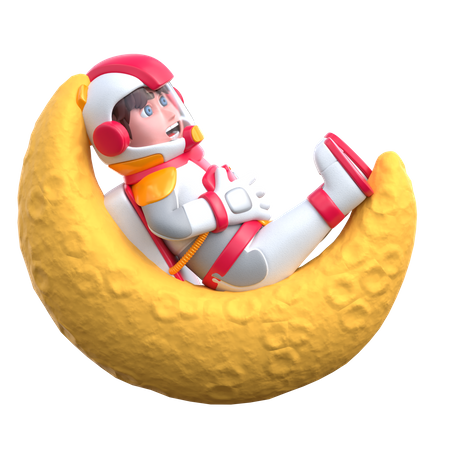 Astronauta de dibujos animados en la luna creciente  3D Illustration