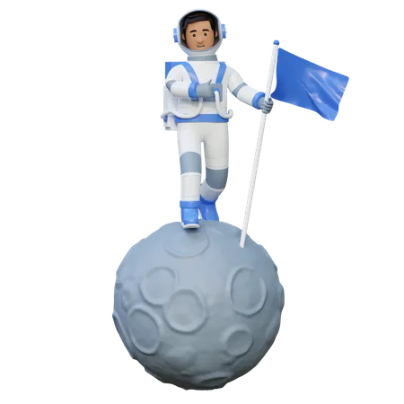 Astronauta de pie en la luna  3D Illustration