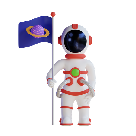 Astronauta de pie y sosteniendo la bandera  3D Illustration