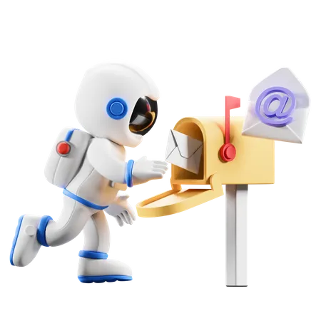 Astronauta deixando cair correspondência na caixa de correio  3D Illustration