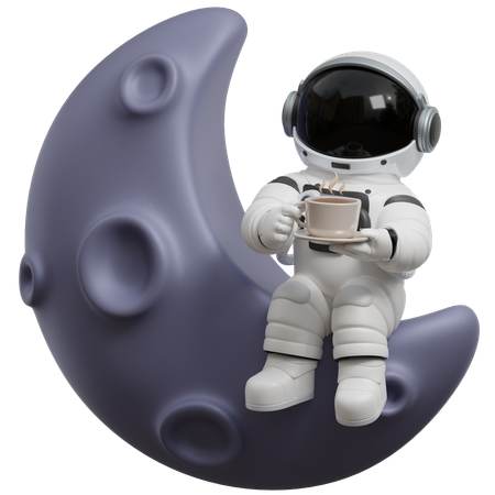 Astronauta disfrutando de un café en la luna  3D Illustration