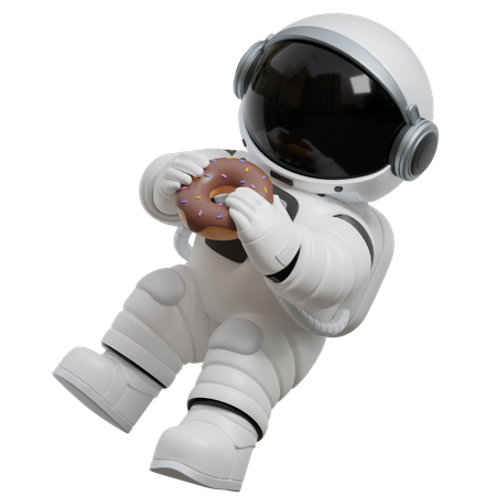 Astronauta disfrutando de un donut espacial  3D Illustration