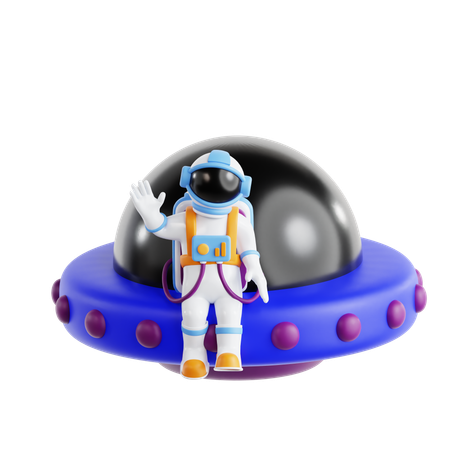 Astronauta e ovni  3D Icon