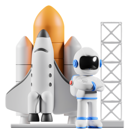 Astronauta em pé ao lado do lançamento do foguete  3D Icon