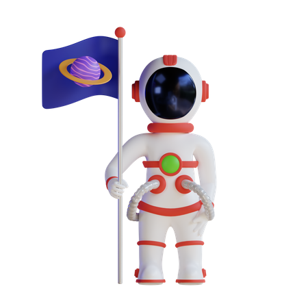 Astronauta em pé e segurando uma bandeira  3D Illustration